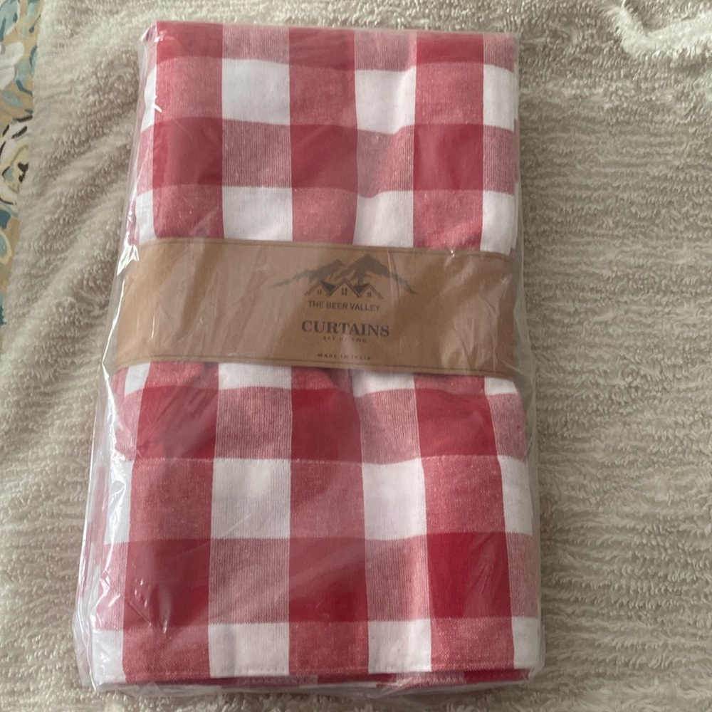 Gingham curtains.